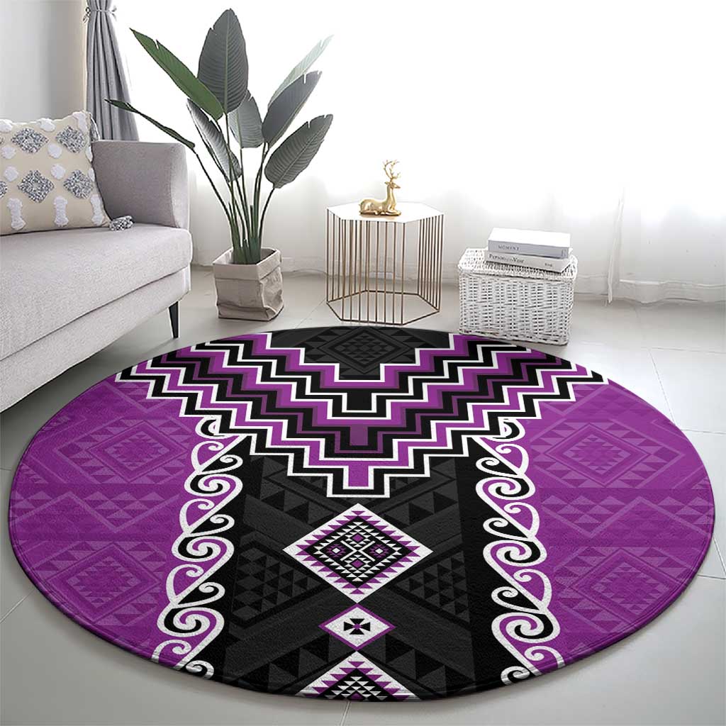 Purple Niho Taniwha Mix Poutama Round Carpet Unique Taniko Aotearoa LT01 - Polynesian Pride