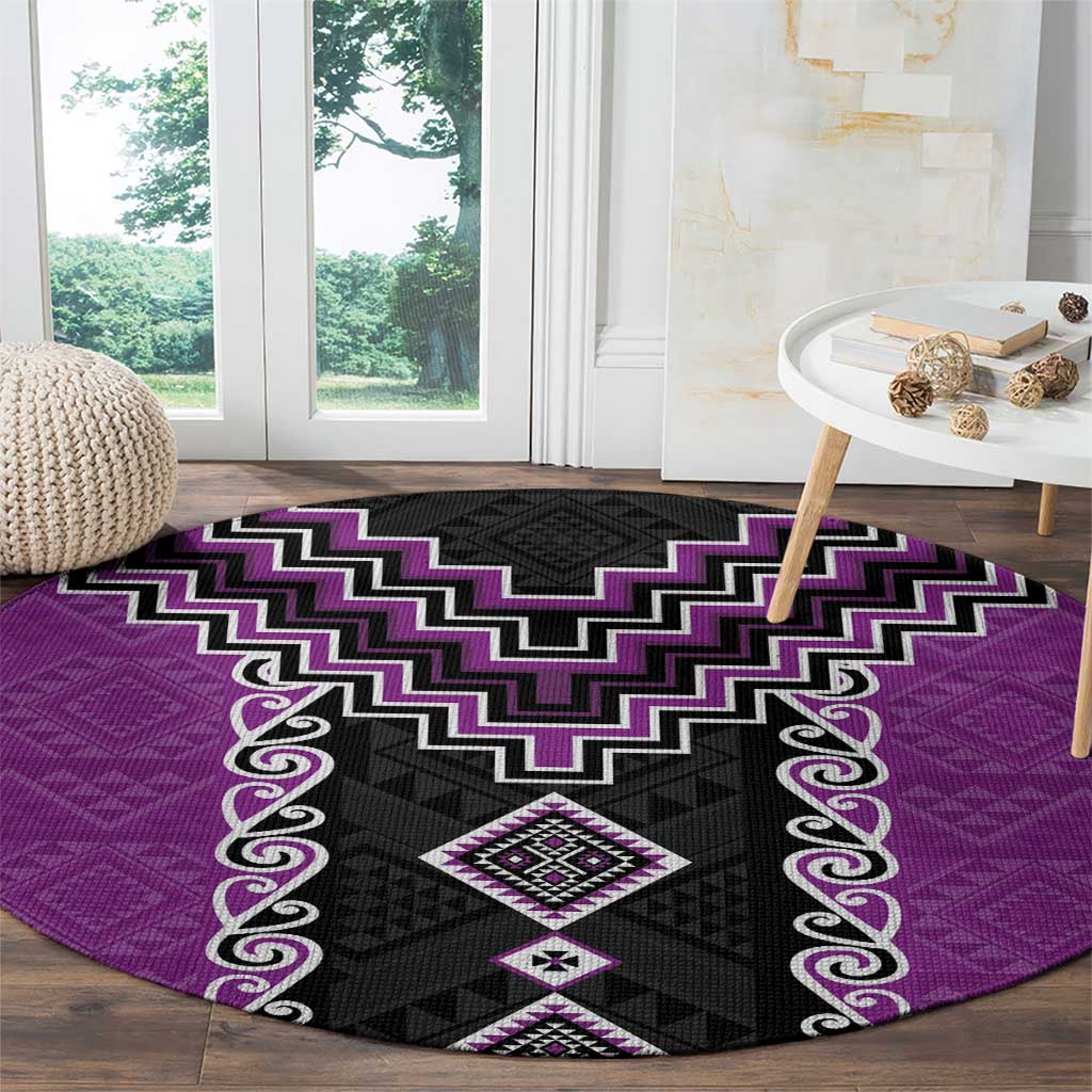Purple Niho Taniwha Mix Poutama Round Carpet Unique Taniko Aotearoa LT01 - Polynesian Pride