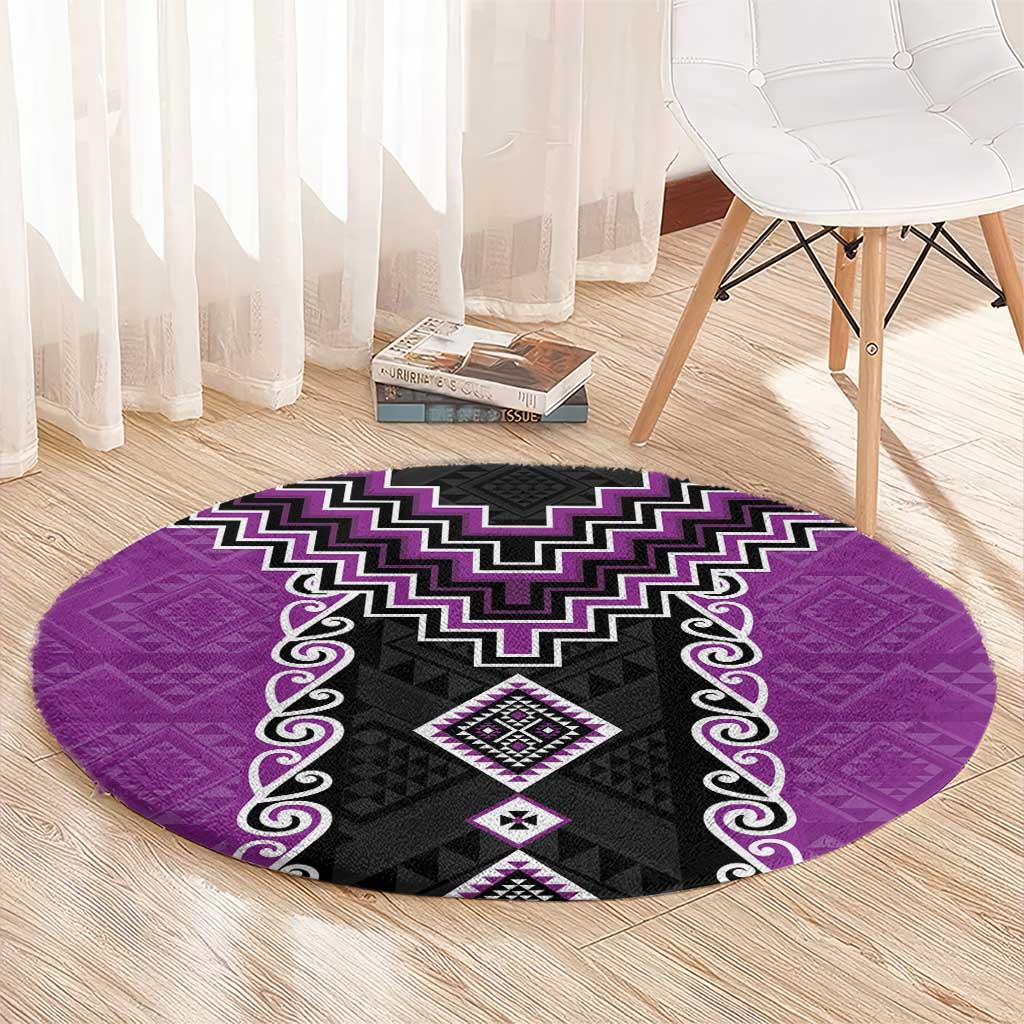 Purple Niho Taniwha Mix Poutama Round Carpet Unique Taniko Aotearoa LT01 - Polynesian Pride