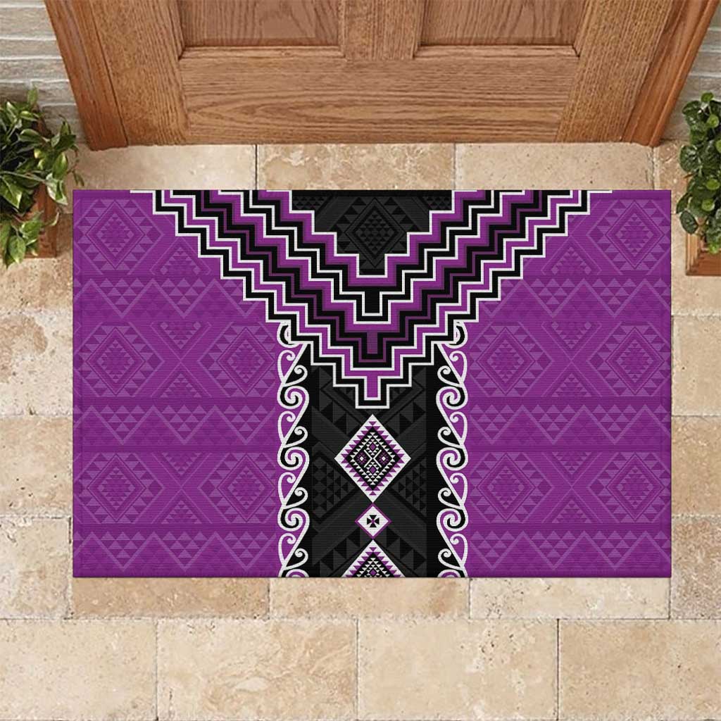 Purple Niho Taniwha Mix Poutama Rubber Doormat Unique Taniko Aotearoa