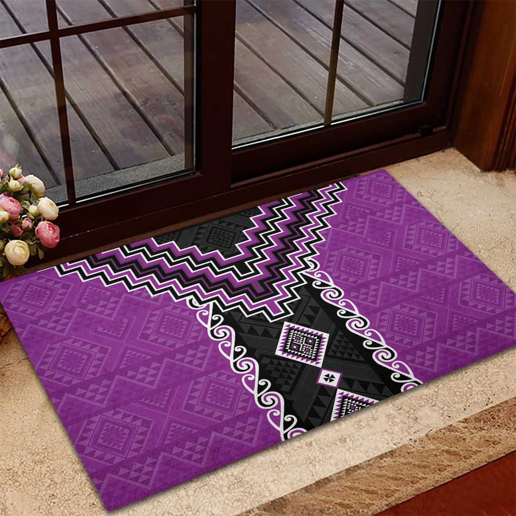 Purple Niho Taniwha Mix Poutama Rubber Doormat Unique Taniko Aotearoa
