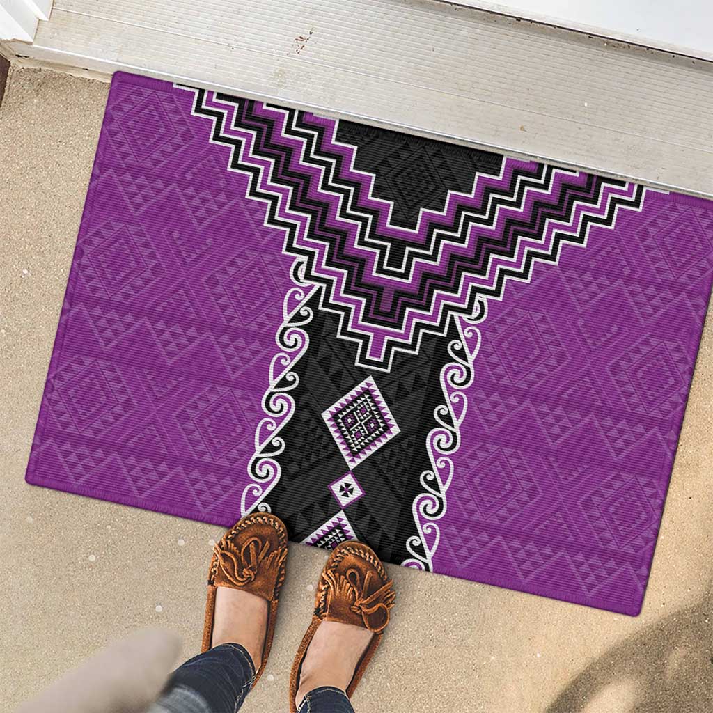 Purple Niho Taniwha Mix Poutama Rubber Doormat Unique Taniko Aotearoa