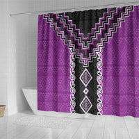 Purple Niho Taniwha Mix Poutama Shower Curtain Unique Taniko Aotearoa