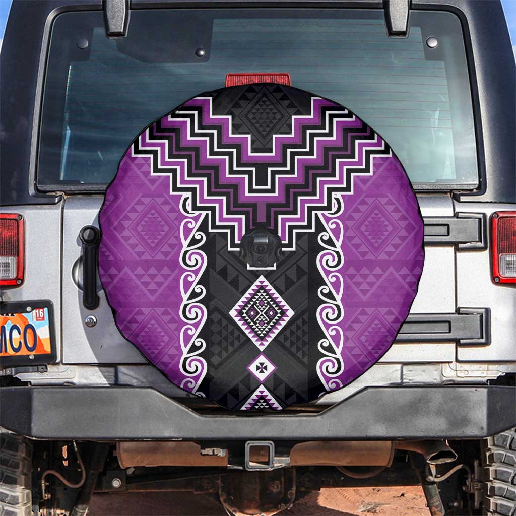 Purple Niho Taniwha Mix Poutama Spare Tire Cover Unique Taniko Aotearoa LT01 Purple - Polynesian Pride