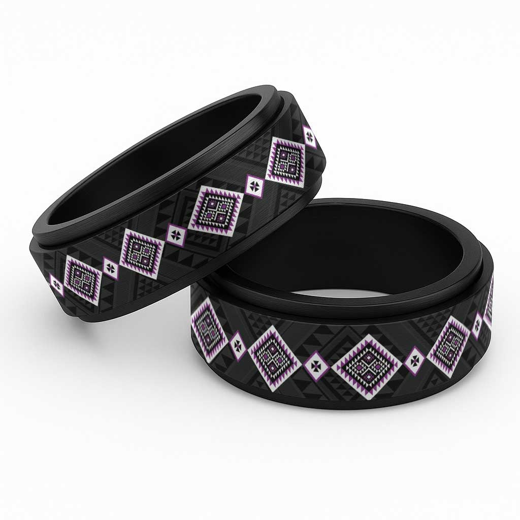 Purple Niho Taniwha Mix Poutama Spinner Ring Unique Taniko Aotearoa - Polynesian Pride