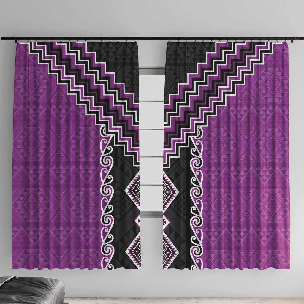 Purple Niho Taniwha Mix Poutama Window Curtain Unique Taniko Aotearoa LT01 With Hooks Purple - Polynesian Pride