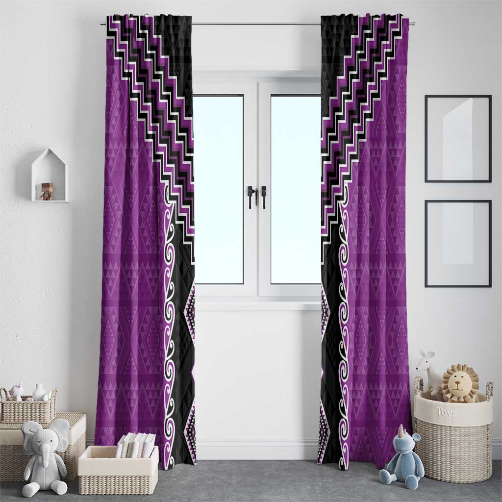 Purple Niho Taniwha Mix Poutama Window Curtain Unique Taniko Aotearoa