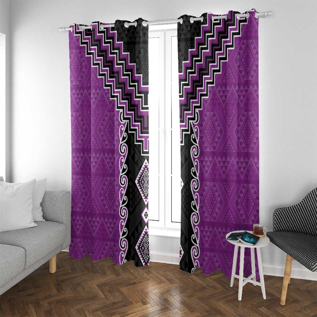 Purple Niho Taniwha Mix Poutama Window Curtain Unique Taniko Aotearoa