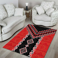 Red Niho Taniwha Mix Poutama Area Rug Unique Taniko Aotearoa