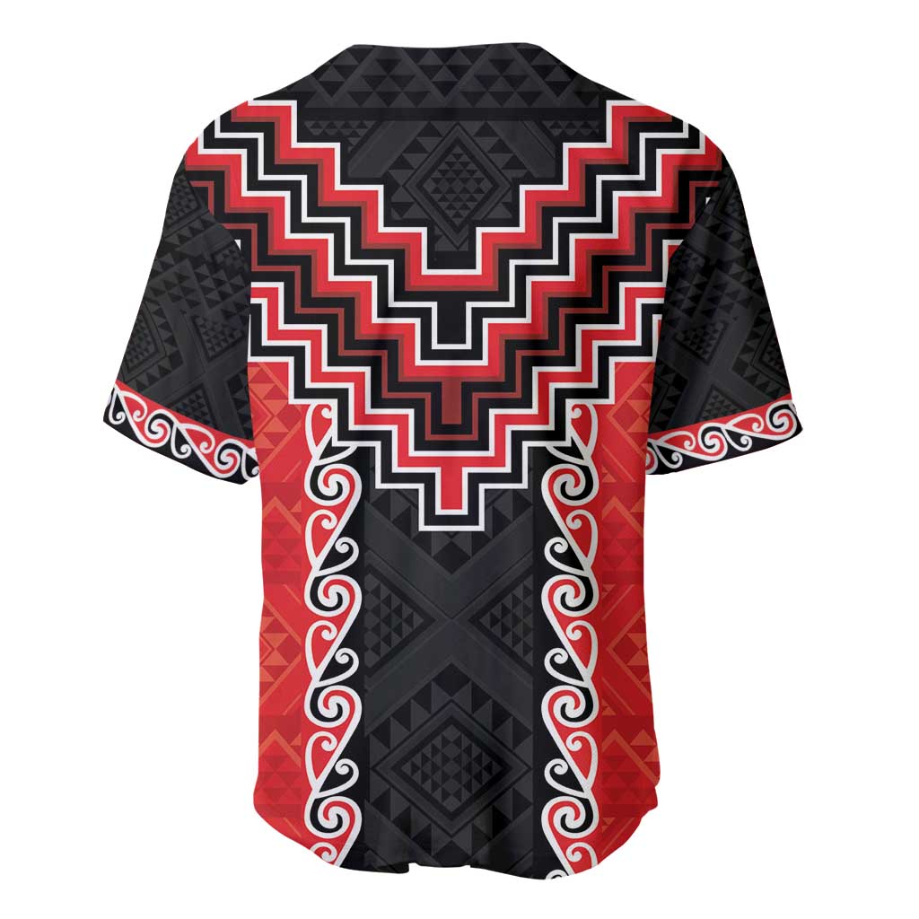 Red Niho Taniwha Mix Poutama Baseball Jersey Unique Taniko Aotearoa