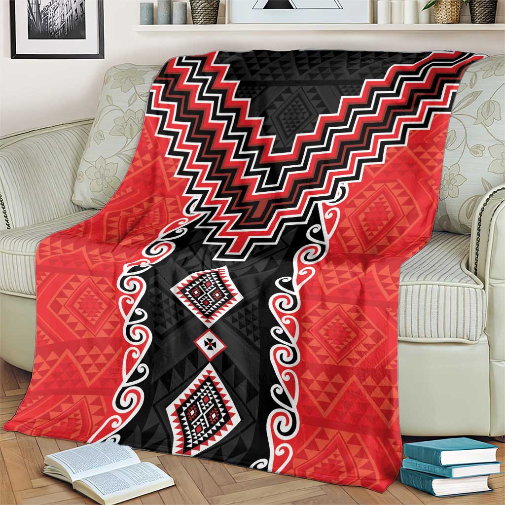 Red Niho Taniwha Mix Poutama Blanket Unique Taniko Aotearoa