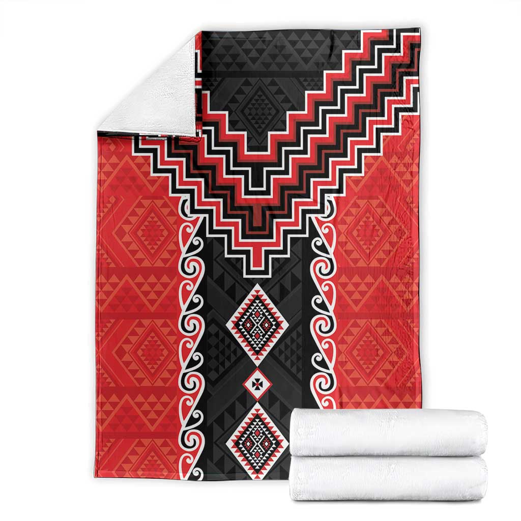 Red Niho Taniwha Mix Poutama Blanket Unique Taniko Aotearoa