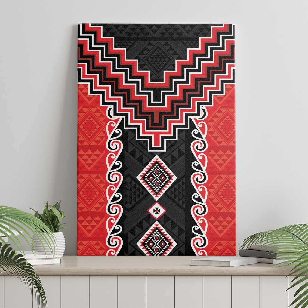 Red Niho Taniwha Mix Poutama Canvas Wall Art Unique Taniko Aotearoa