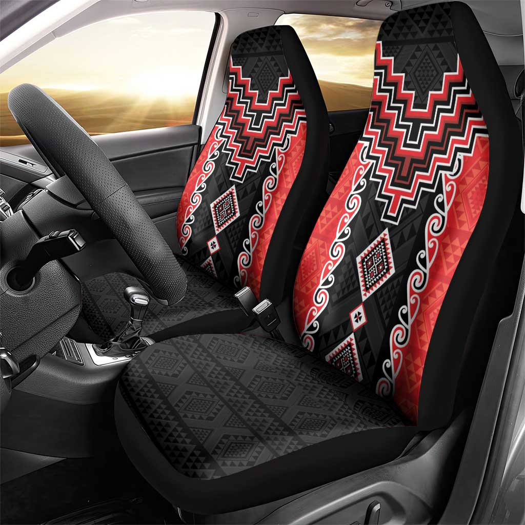 Red Niho Taniwha Mix Poutama Car Seat Cover Unique Taniko Aotearoa