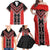 Red Niho Taniwha Mix Poutama Family Matching Off Shoulder Maxi Dress and Hawaiian Shirt Unique Taniko Aotearoa
