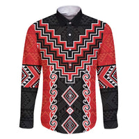 Red Niho Taniwha Mix Poutama Family Matching Short Sleeve Bodycon Dress and Hawaiian Shirt Unique Taniko Aotearoa