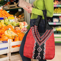 Red Niho Taniwha Mix Poutama Grocery Bag Unique Taniko Aotearoa