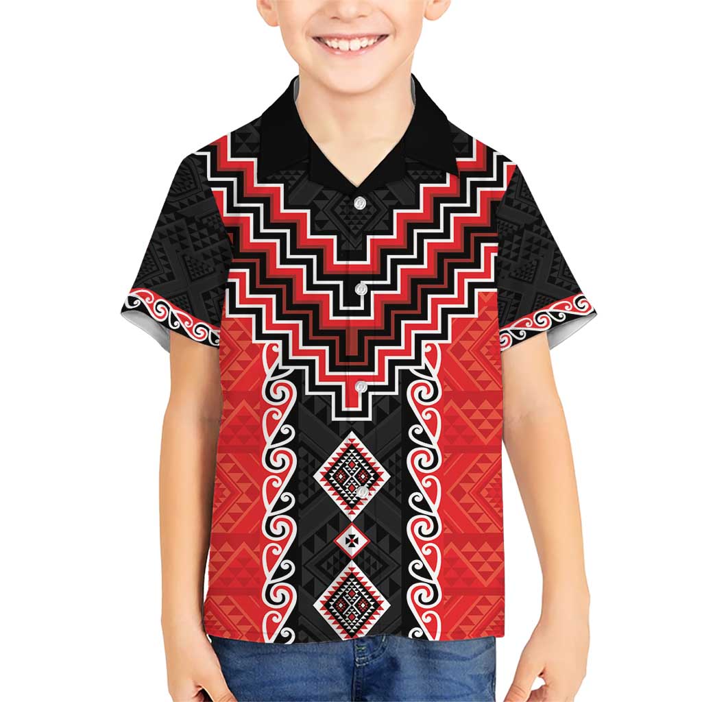 Red Niho Taniwha Mix Poutama Kid Hawaiian Shirt Unique Taniko Aotearoa LT01 Kid Red - Polynesian Pride