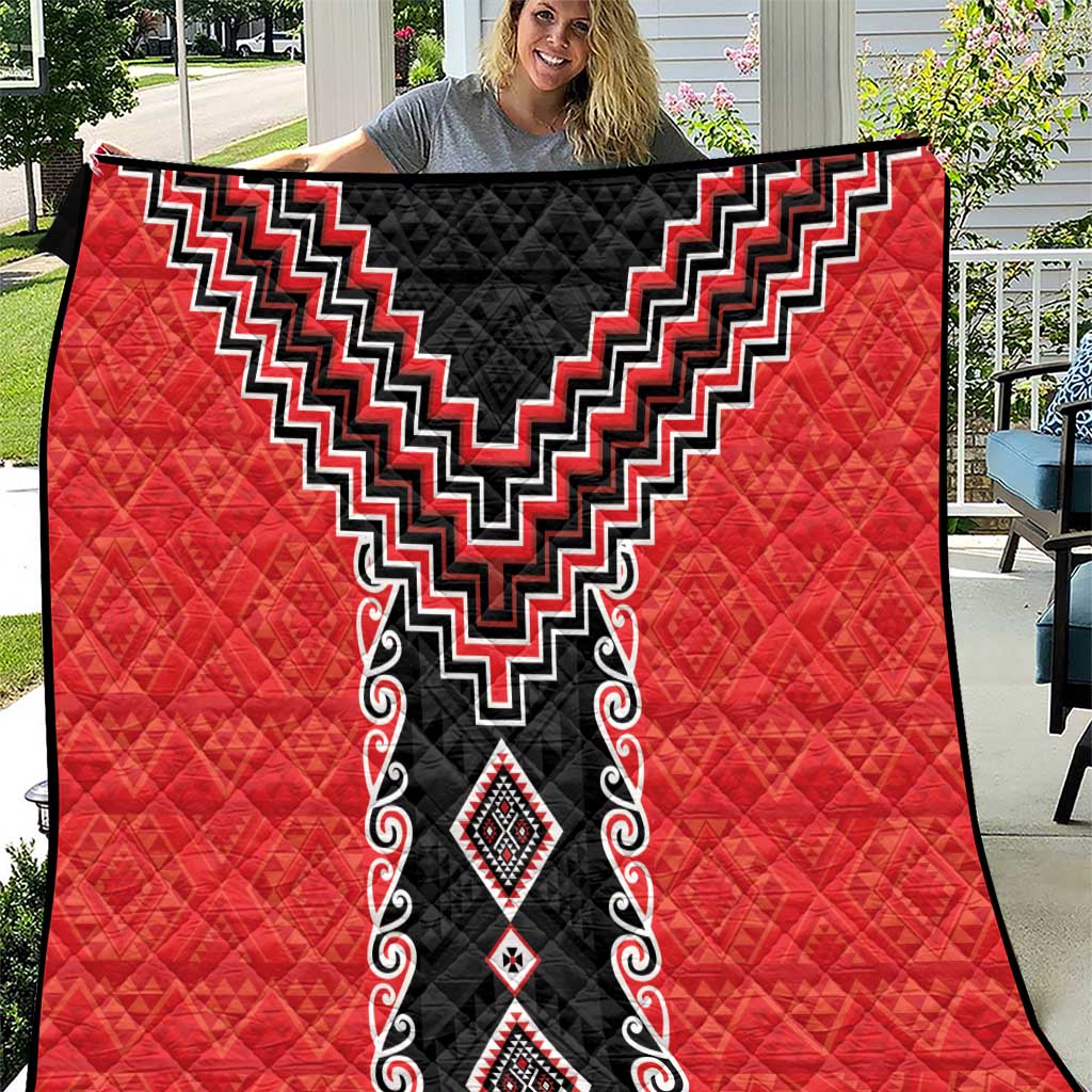 Red Niho Taniwha Mix Poutama Quilt Unique Taniko Aotearoa LT01 Red - Polynesian Pride