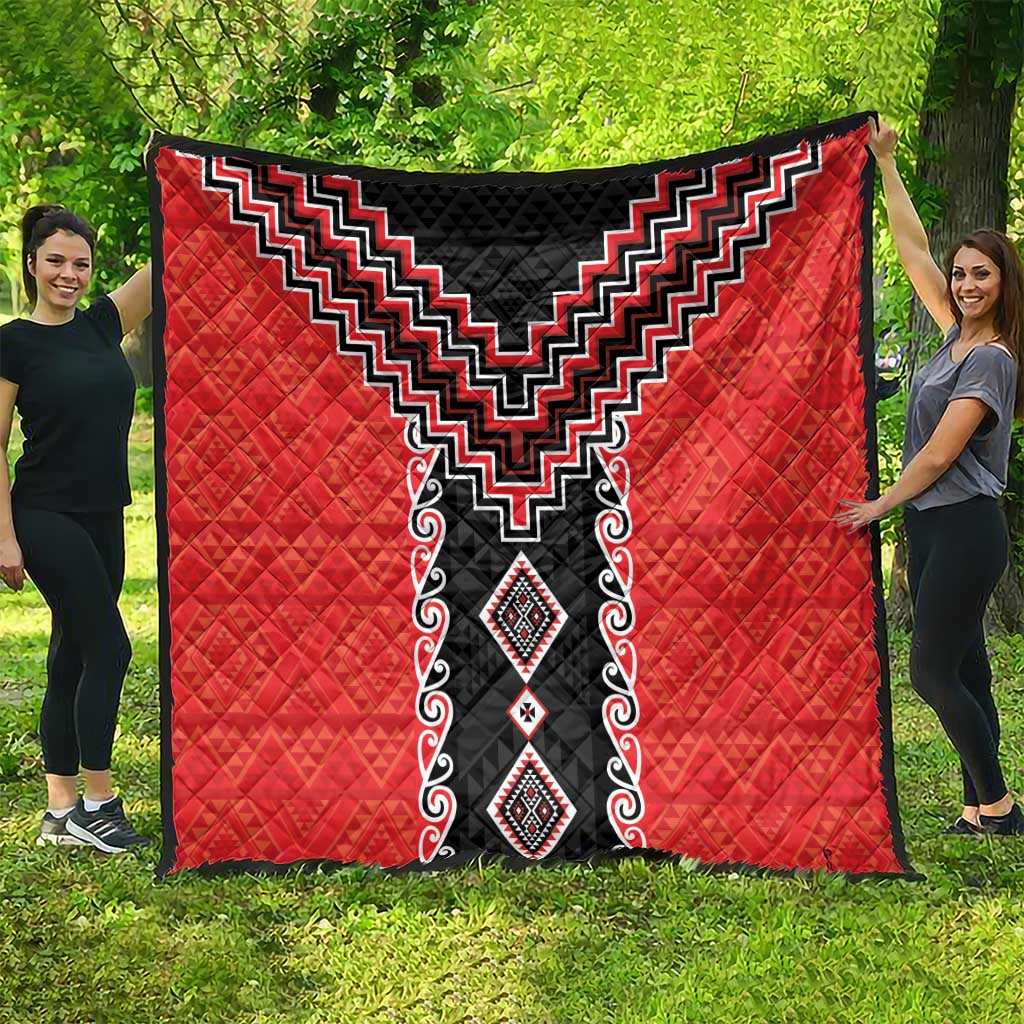 Red Niho Taniwha Mix Poutama Quilt Unique Taniko Aotearoa LT01 - Polynesian Pride