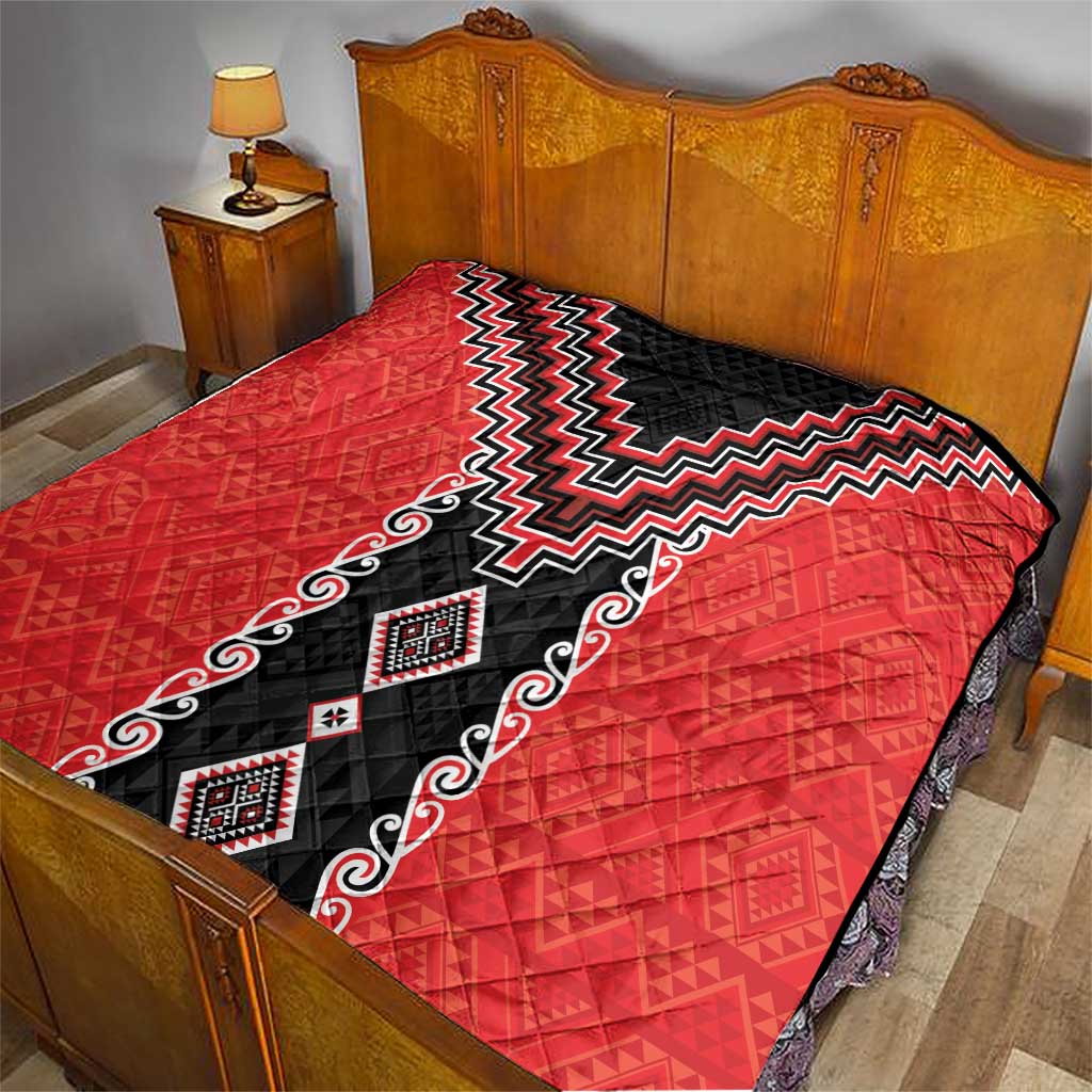 Red Niho Taniwha Mix Poutama Quilt Unique Taniko Aotearoa LT01 - Polynesian Pride