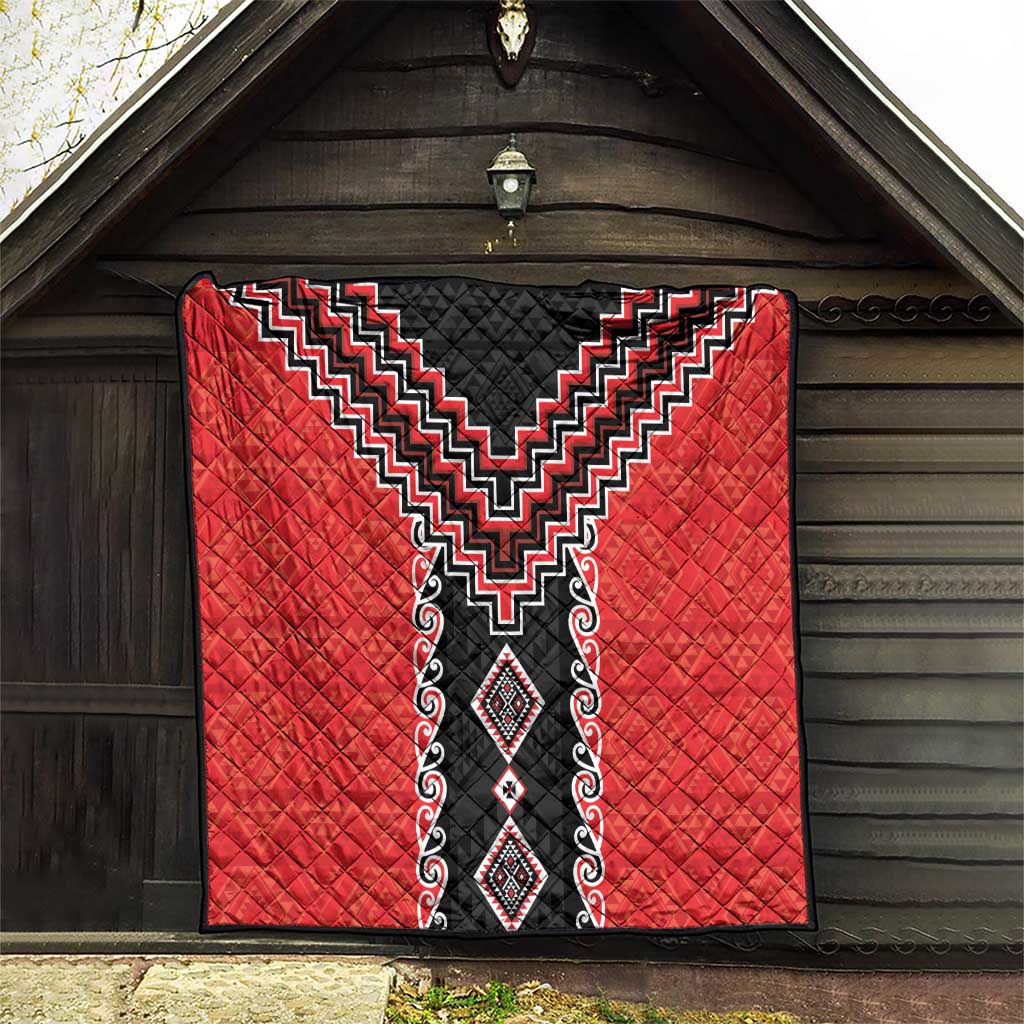 Red Niho Taniwha Mix Poutama Quilt Unique Taniko Aotearoa LT01 - Polynesian Pride
