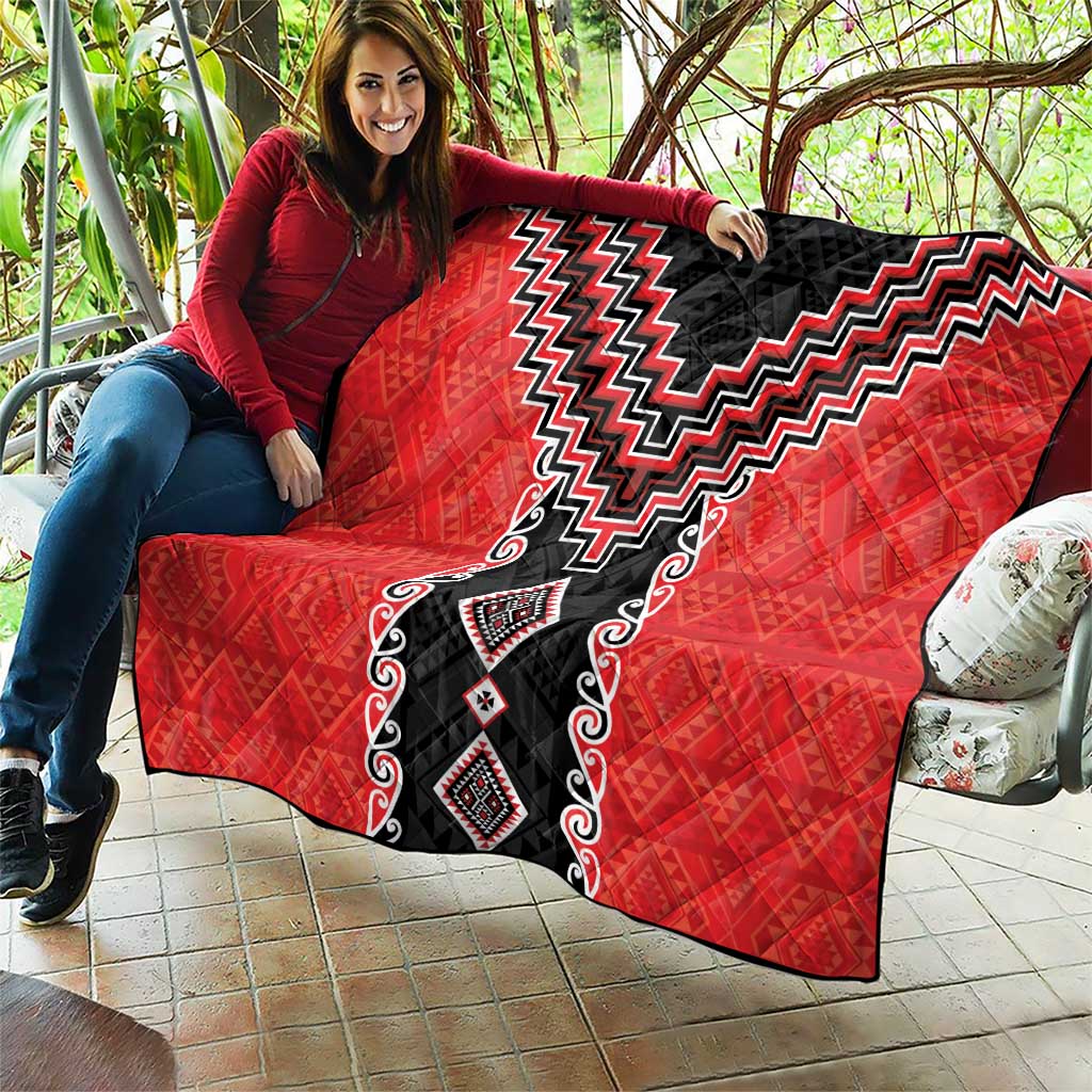 Red Niho Taniwha Mix Poutama Quilt Unique Taniko Aotearoa LT01 - Polynesian Pride