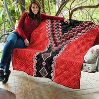 Red Niho Taniwha Mix Poutama Quilt Unique Taniko Aotearoa LT01 - Polynesian Pride