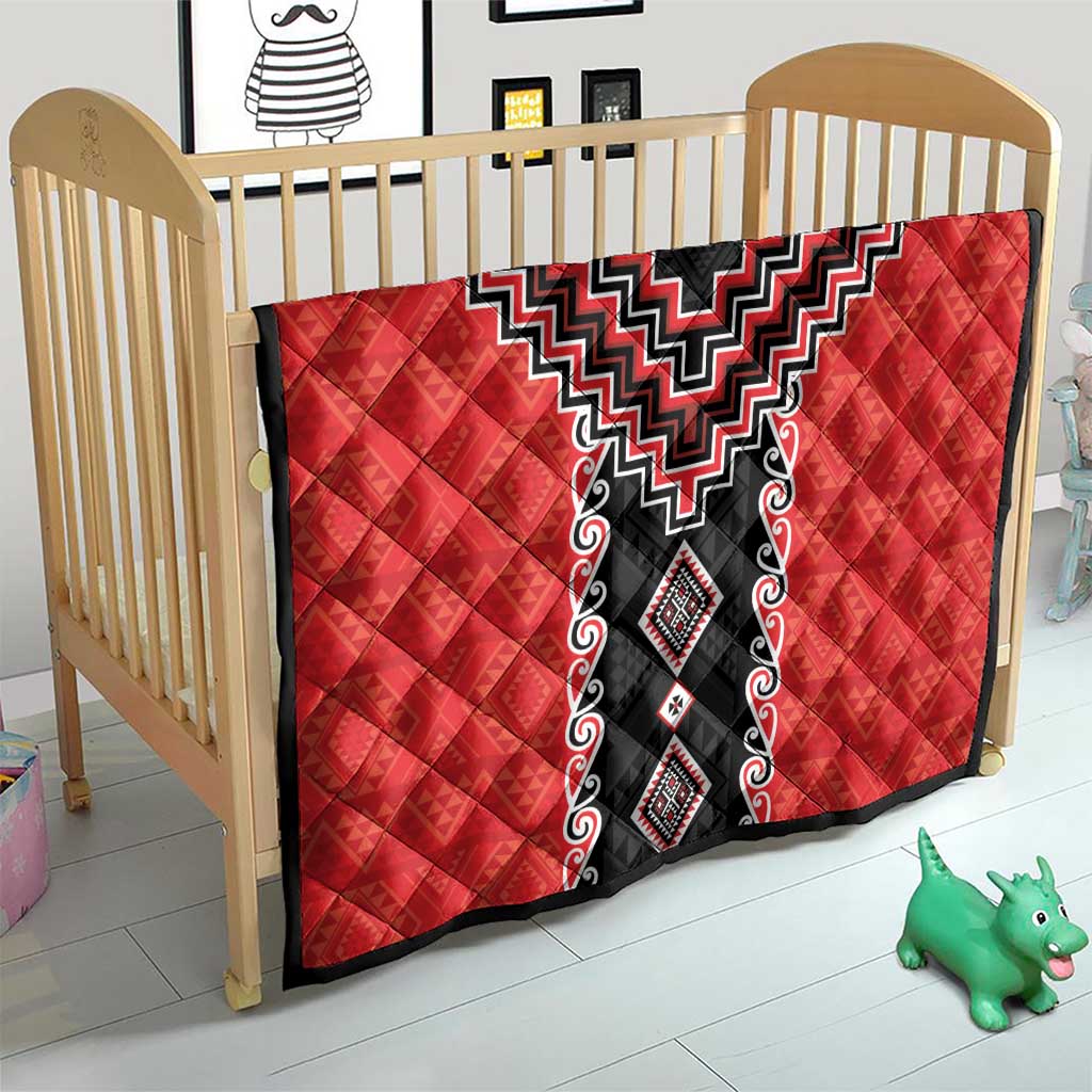 Red Niho Taniwha Mix Poutama Quilt Unique Taniko Aotearoa LT01 - Polynesian Pride