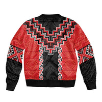 Red Niho Taniwha Mix Poutama Sleeve Zip Bomber Jacket Unique Taniko Aotearoa LT01 - Polynesian Pride