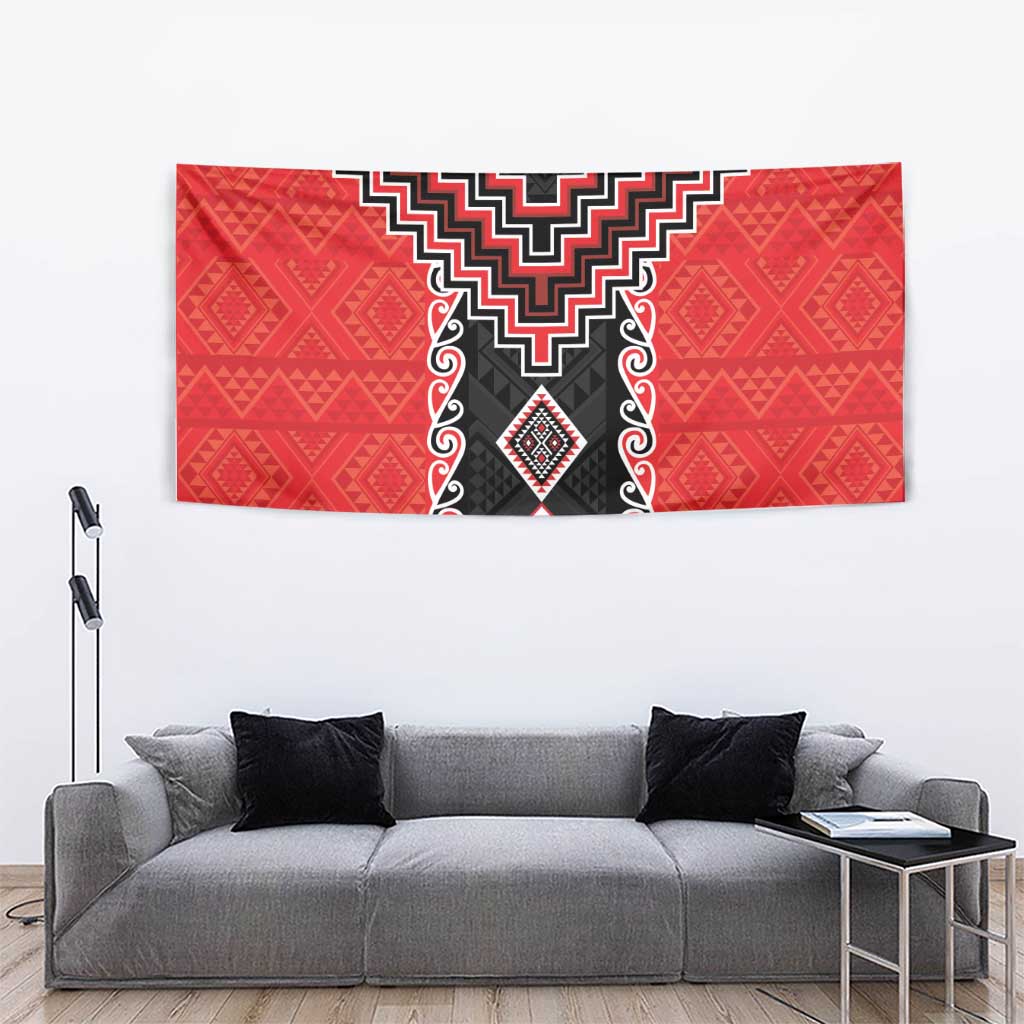 Red Niho Taniwha Mix Poutama Tapestry Unique Taniko Aotearoa