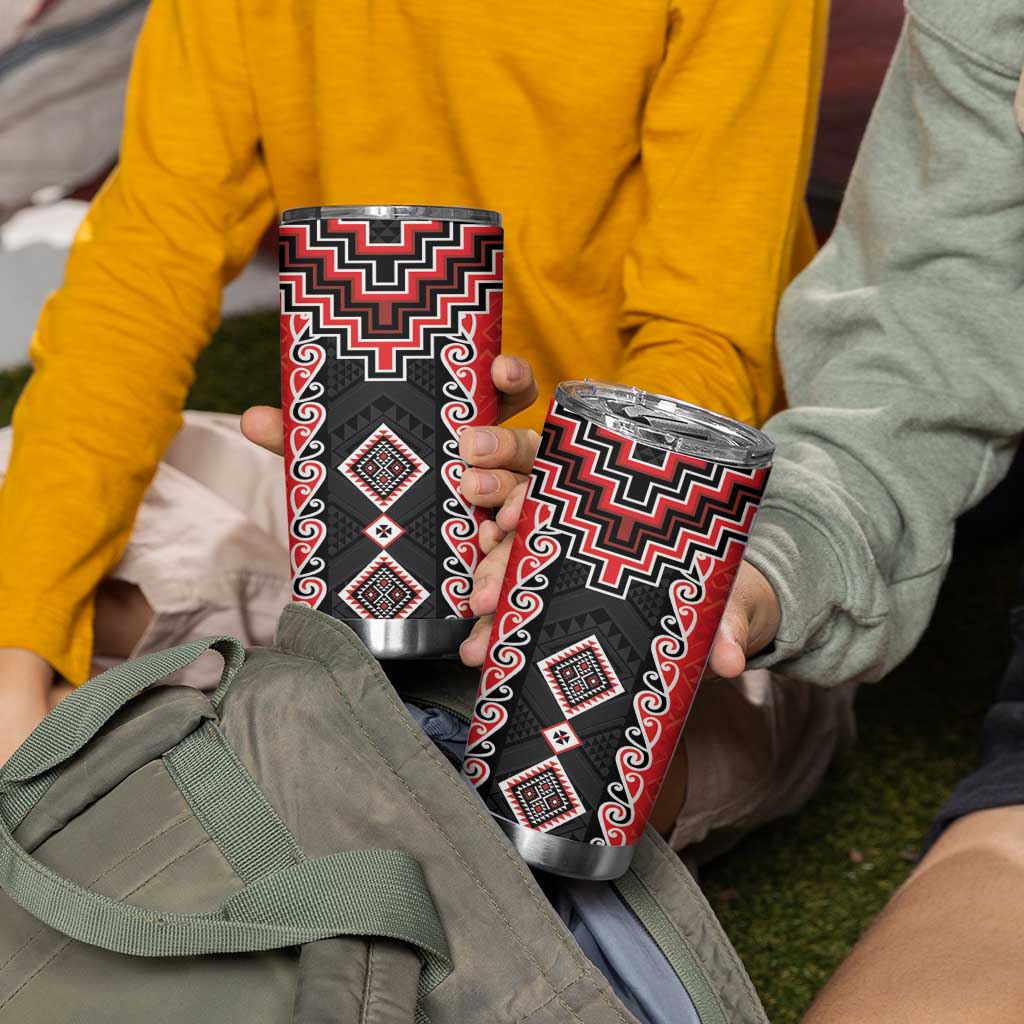 Red Niho Taniwha Mix Poutama Tumbler Cup Unique Taniko Aotearoa