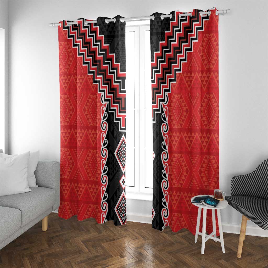 Red Niho Taniwha Mix Poutama Window Curtain Unique Taniko Aotearoa