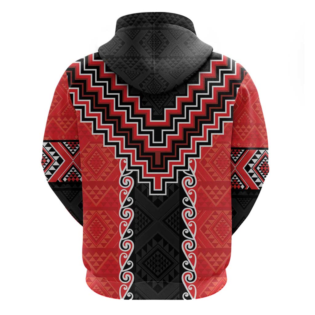 Red Niho Taniwha Mix Poutama Zip Hoodie Unique Taniko Aotearoa LT01 - Polynesian Pride