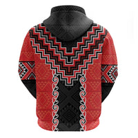 Red Niho Taniwha Mix Poutama Zip Hoodie Unique Taniko Aotearoa LT01 - Polynesian Pride