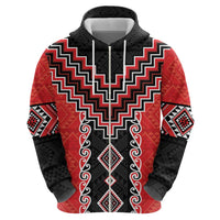 Red Niho Taniwha Mix Poutama Zip Hoodie Unique Taniko Aotearoa LT01 - Polynesian Pride