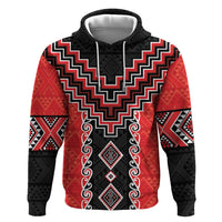 Red Niho Taniwha Mix Poutama Zip Hoodie Unique Taniko Aotearoa LT01 Pullover Hoodie Red - Polynesian Pride