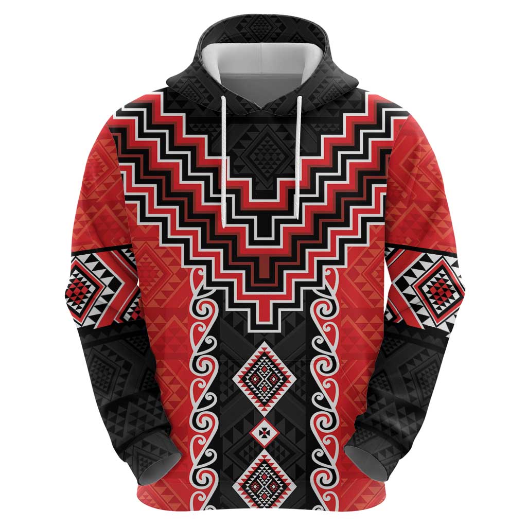 Red Niho Taniwha Mix Poutama Zip Hoodie Unique Taniko Aotearoa LT01 - Polynesian Pride