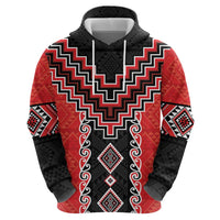 Red Niho Taniwha Mix Poutama Zip Hoodie Unique Taniko Aotearoa LT01 - Polynesian Pride