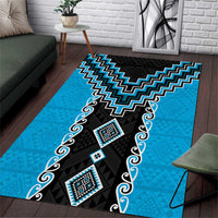 Sky Blue Niho Taniwha Mix Poutama Area Rug Unique Taniko Aotearoa
