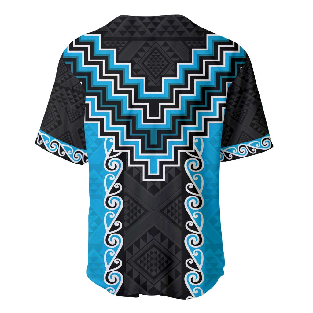 Sky Blue Niho Taniwha Mix Poutama Baseball Jersey Unique Taniko Aotearoa