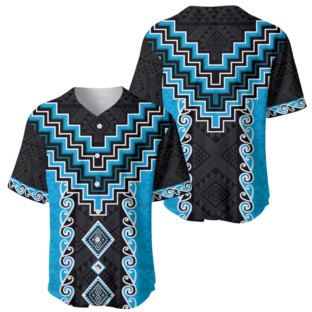 Sky Blue Niho Taniwha Mix Poutama Baseball Jersey Unique Taniko Aotearoa