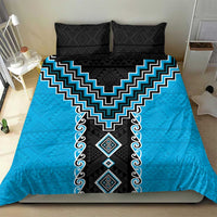 Sky Blue Niho Taniwha Mix Poutama Bedding Set Unique Taniko Aotearoa