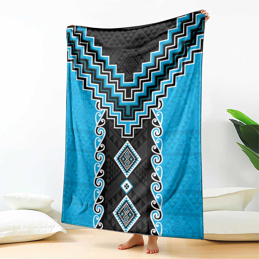 Sky Blue Niho Taniwha Mix Poutama Blanket Unique Taniko Aotearoa