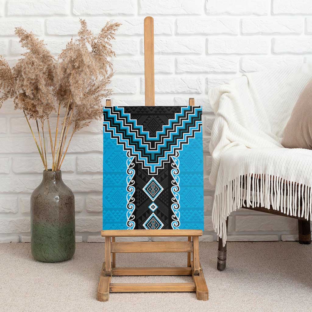 Sky Blue Niho Taniwha Mix Poutama Canvas Wall Art Unique Taniko Aotearoa