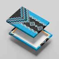 Sky Blue Niho Taniwha Mix Poutama Canvas Wall Art Unique Taniko Aotearoa