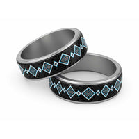 Sky Blue Niho Taniwha Mix Poutama Classic Ring Unique Taniko Aotearoa - Polynesian Pride