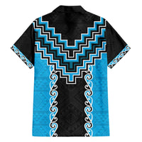 Sky Blue Niho Taniwha Mix Poutama Family Matching Off The Shoulder Long Sleeve Dress and Hawaiian Shirt Unique Taniko Aotearoa