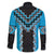 Sky Blue Niho Taniwha Mix Poutama Family Matching Off The Shoulder Long Sleeve Dress and Hawaiian Shirt Unique Taniko Aotearoa