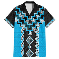Sky Blue Niho Taniwha Mix Poutama Family Matching Off Shoulder Short Dress and Hawaiian Shirt Unique Taniko Aotearoa
